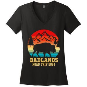 Badlands National Park South Dakota Buffalo Bison Road Trip Women's V-Neck T-Shirt