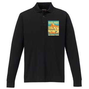 Badlands National Park South Dakota Poster Design Performance Long Sleeve Polo