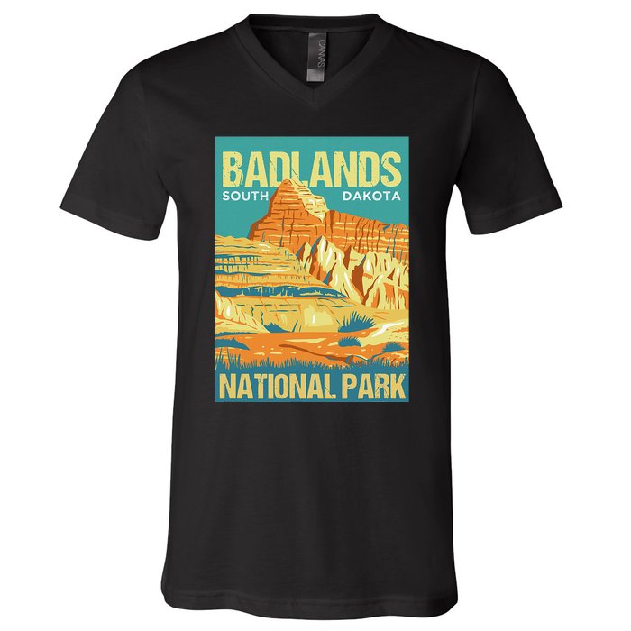 Badlands National Park South Dakota Poster Design V-Neck T-Shirt