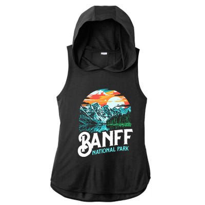 Banff National Park Lake Louise Canada Vintage Graphic Ladies PosiCharge Tri-Blend Wicking Draft Hoodie Tank