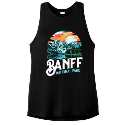 Banff National Park Lake Louise Canada Vintage Graphic Ladies PosiCharge Tri-Blend Wicking Tank