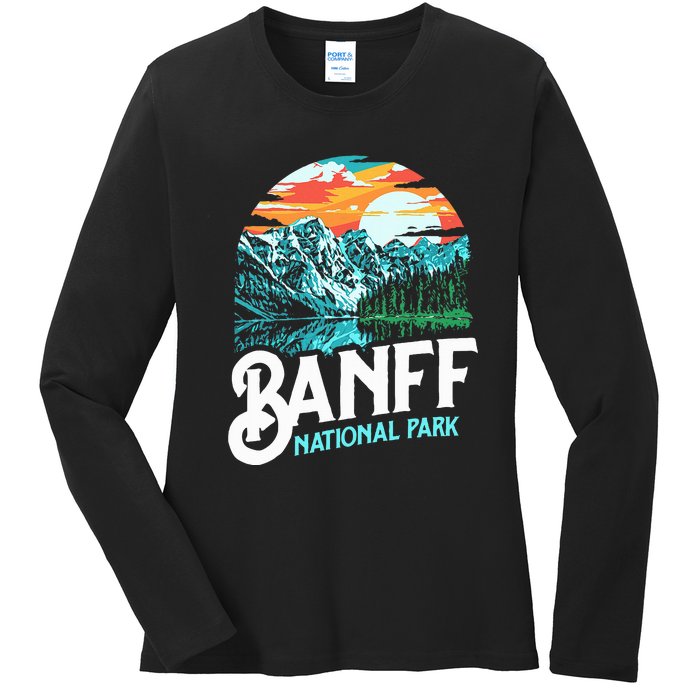 Banff National Park Lake Louise Canada Vintage Graphic Ladies Long Sleeve Shirt