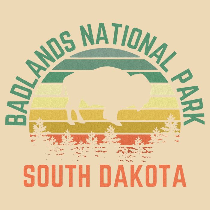 Badlands National Park South Dakota Buffalo Retro Sunset Drawstring Bag
