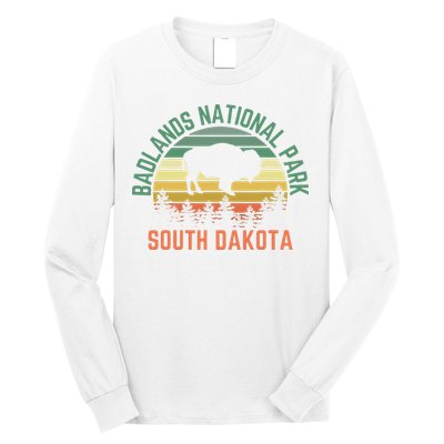 Badlands National Park South Dakota Buffalo Retro Sunset Long Sleeve Shirt