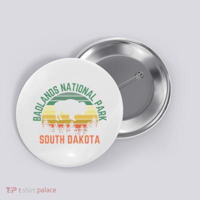Badlands National Park South Dakota Buffalo Retro Sunset Button