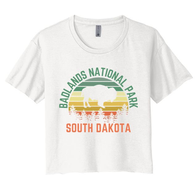 Badlands National Park South Dakota Buffalo Retro Sunset Crop Top