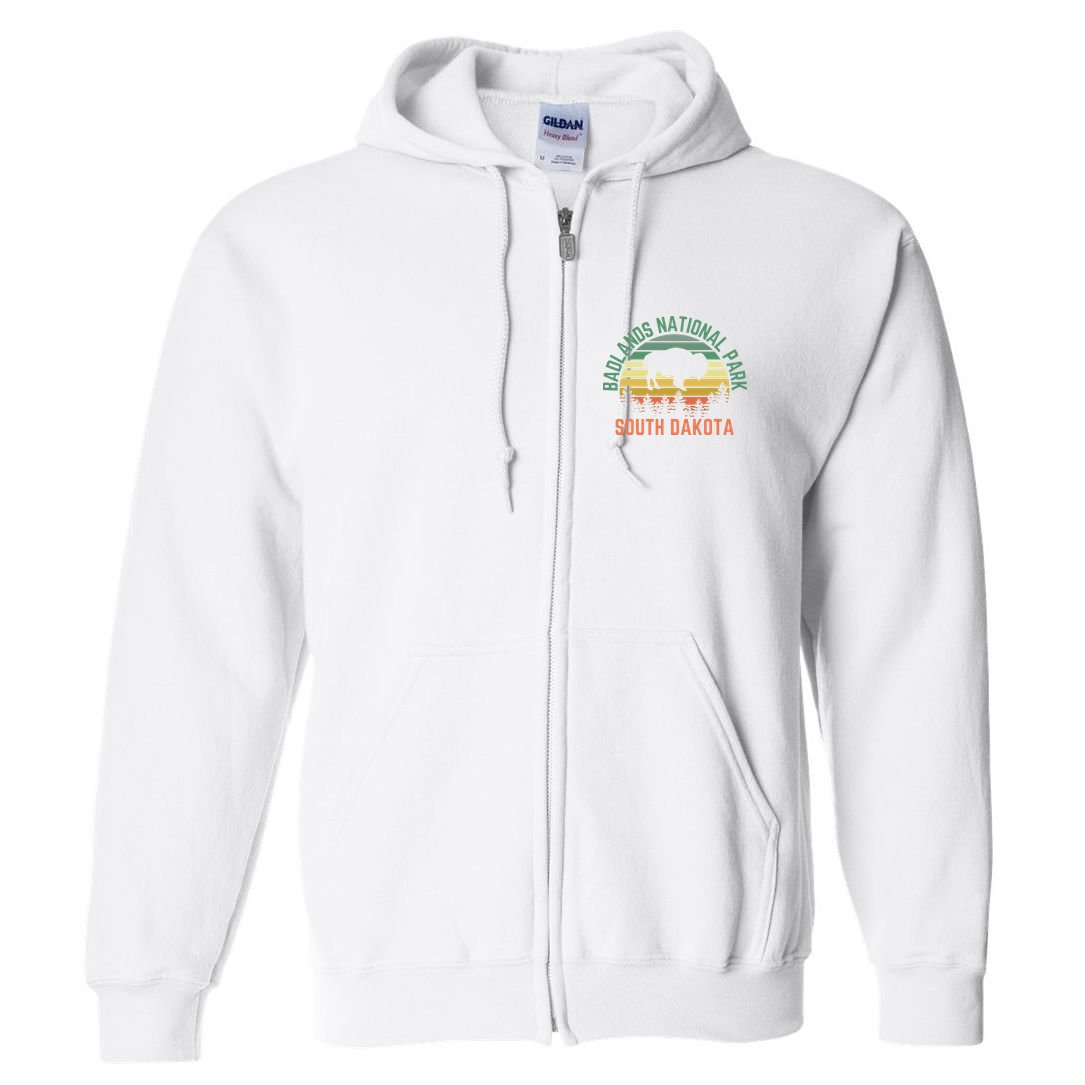 Badlands National Park South Dakota Buffalo Retro Sunset Full Zip Hoodie