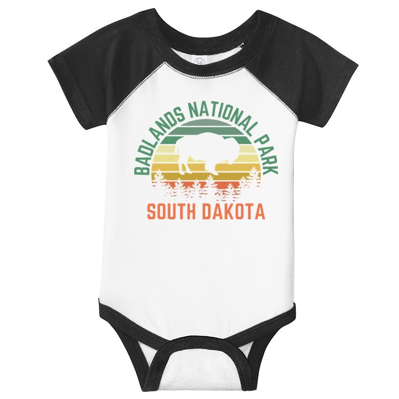 Badlands National Park South Dakota Buffalo Retro Sunset Infant Baby Jersey Bodysuit
