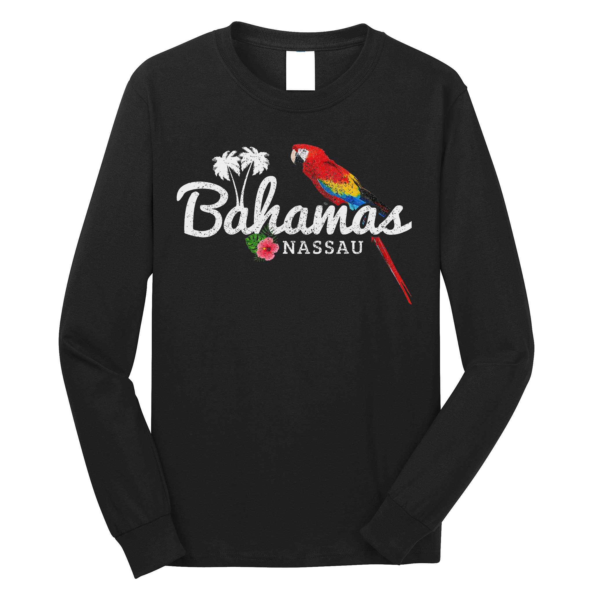 Bahamas Nassau Parrot Tropical Plants Vintage Bahamas Long Sleeve Shirt