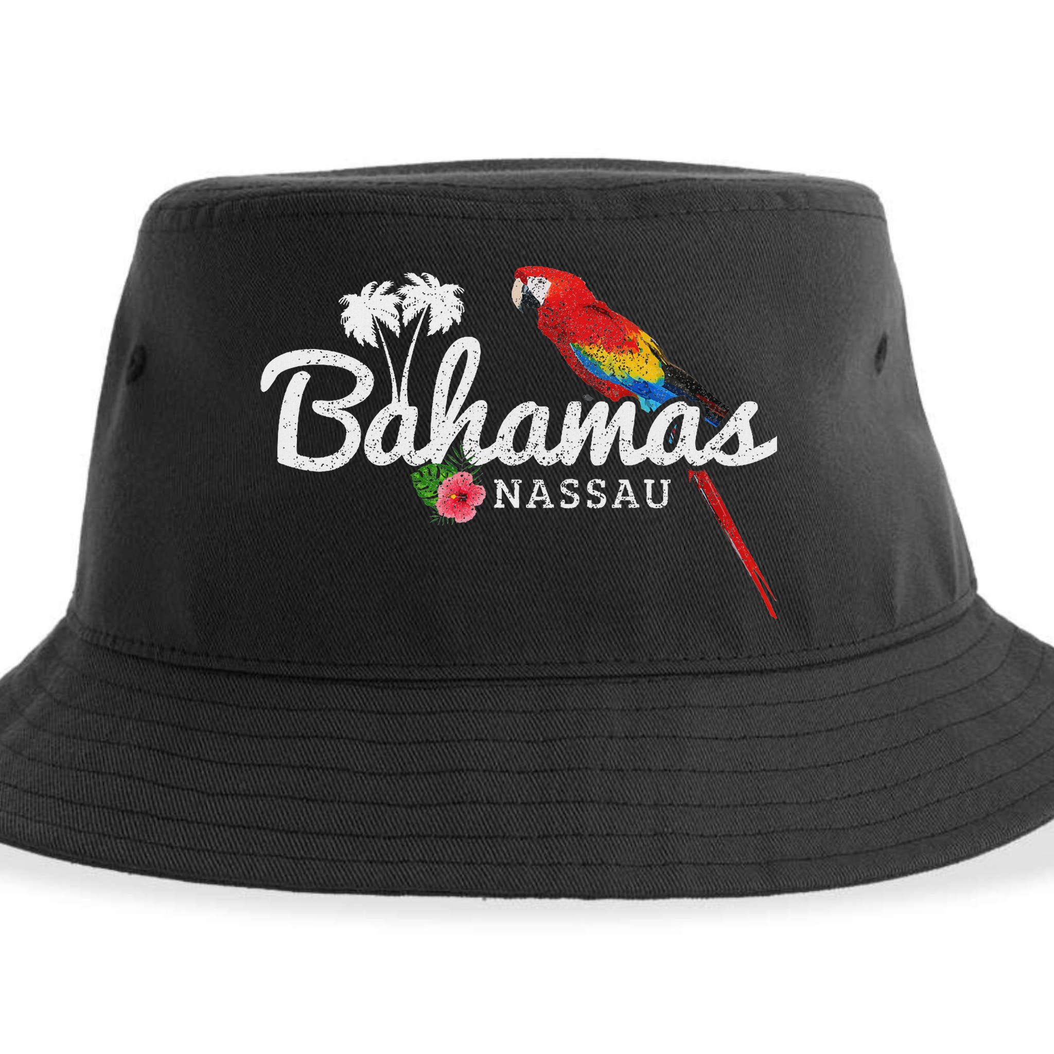 Bahamas Nassau Parrot Tropical Plants Vintage Bahamas Sustainable Bucket Hat