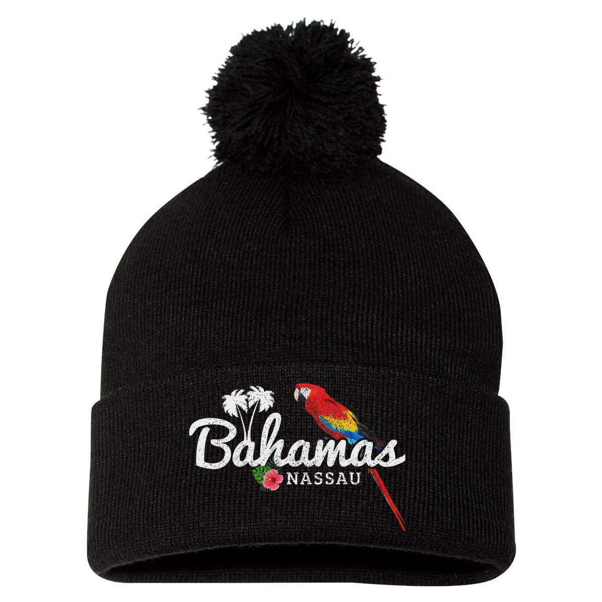 Bahamas Nassau Parrot Tropical Plants Vintage Bahamas Pom Pom 12in Knit Beanie