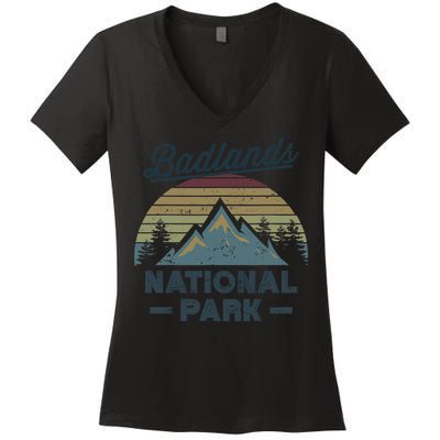 BADLANDS NATIONAL PARK SD Vintage Sunset Love Hiking Camping Women's V-Neck T-Shirt