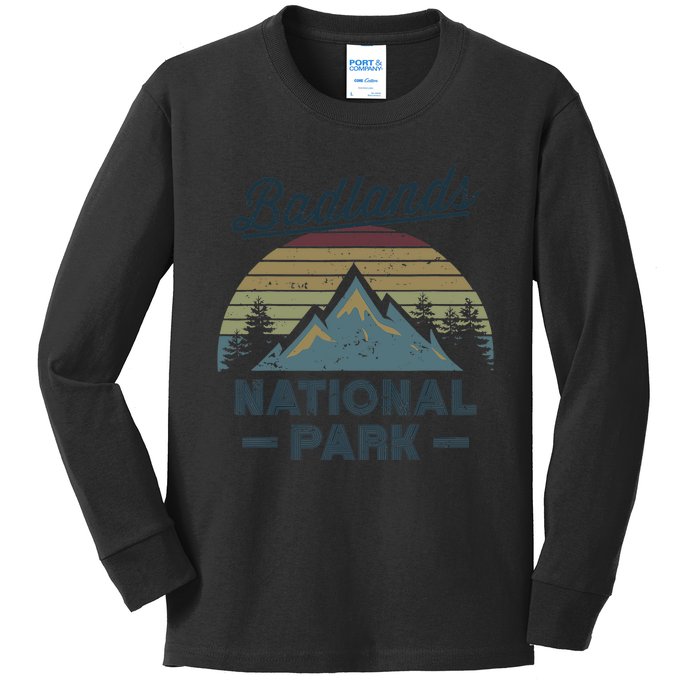 BADLANDS NATIONAL PARK SD Vintage Sunset Love Hiking Camping Kids Long Sleeve Shirt