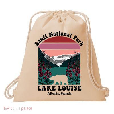 Banff National Park Lake Louise Retro Floral Mountain Drawstring Bag