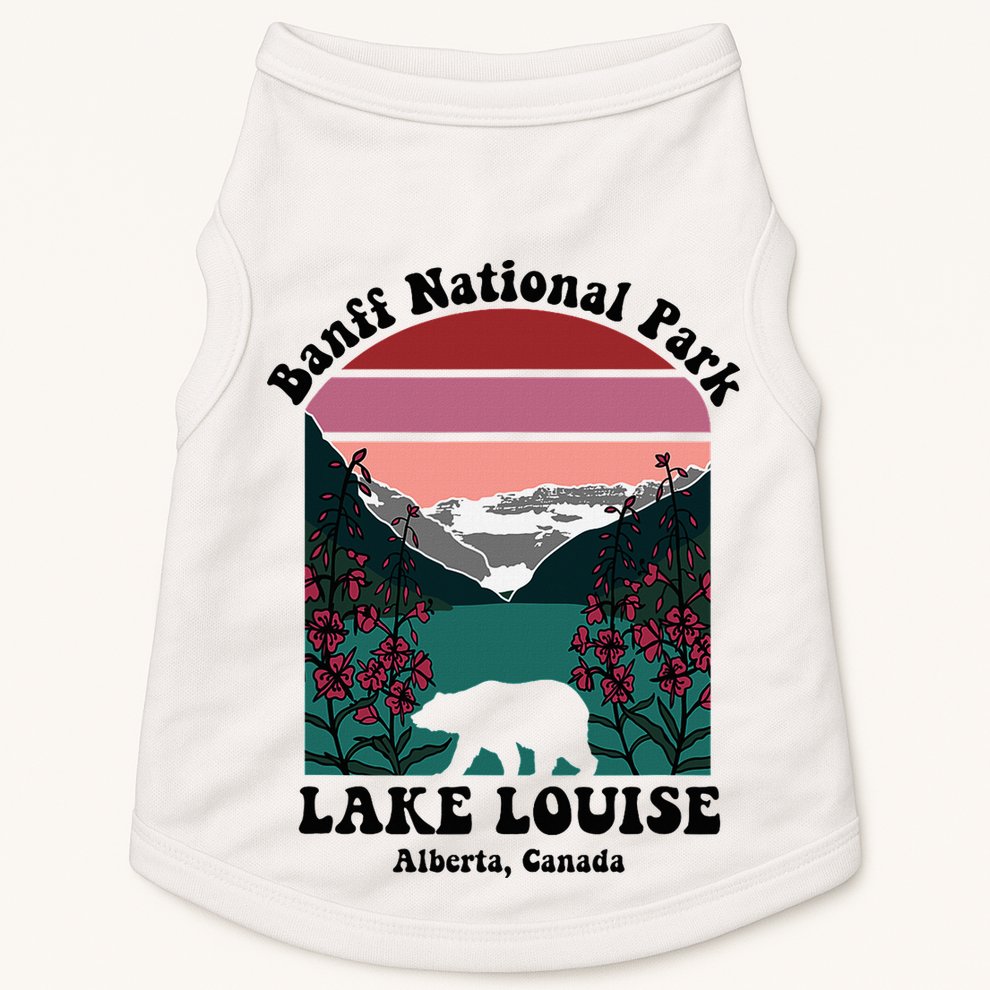 Banff National Park Lake Louise Retro Floral Mountain Doggie Tank