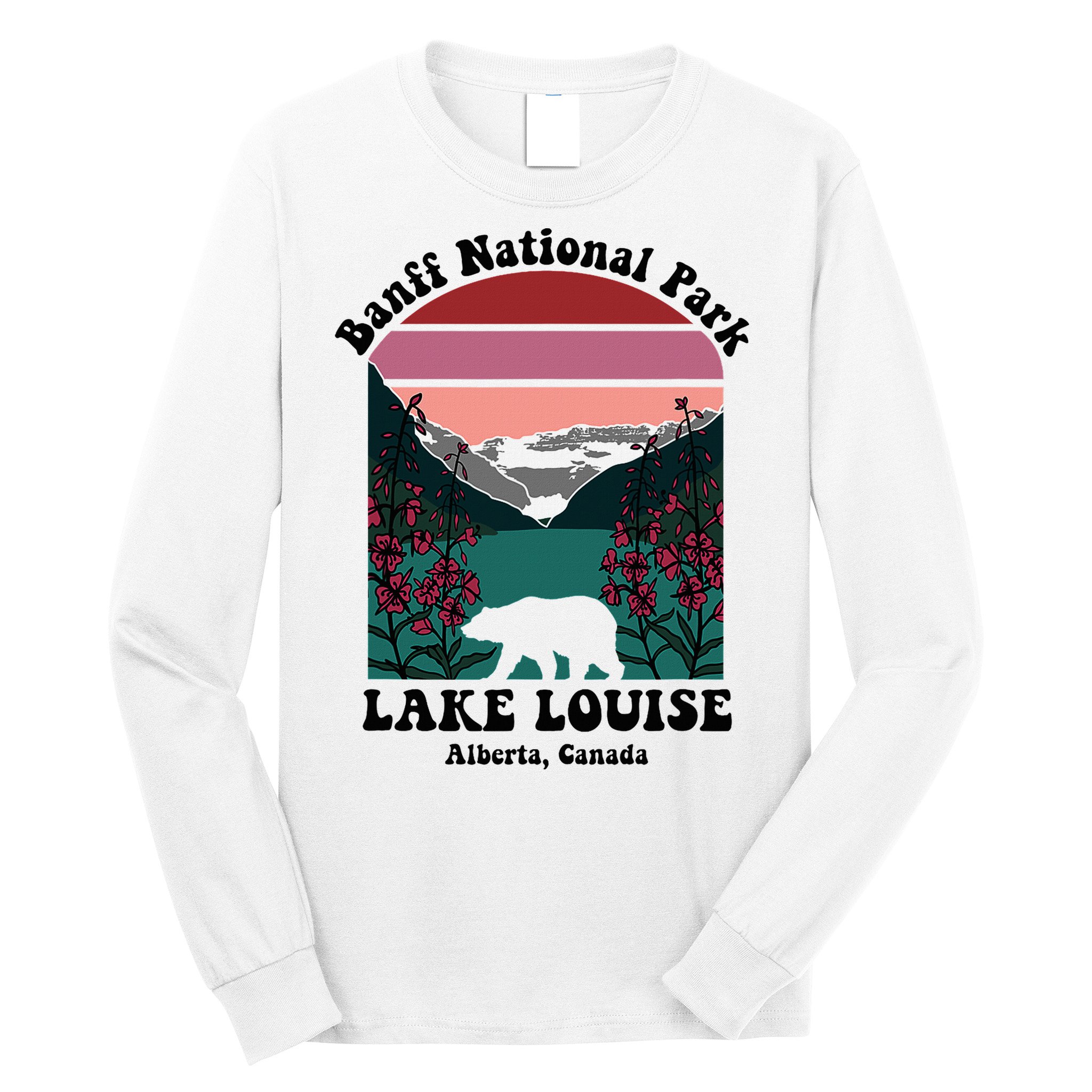 Banff National Park Lake Louise Retro Floral Mountain Long Sleeve Shirt