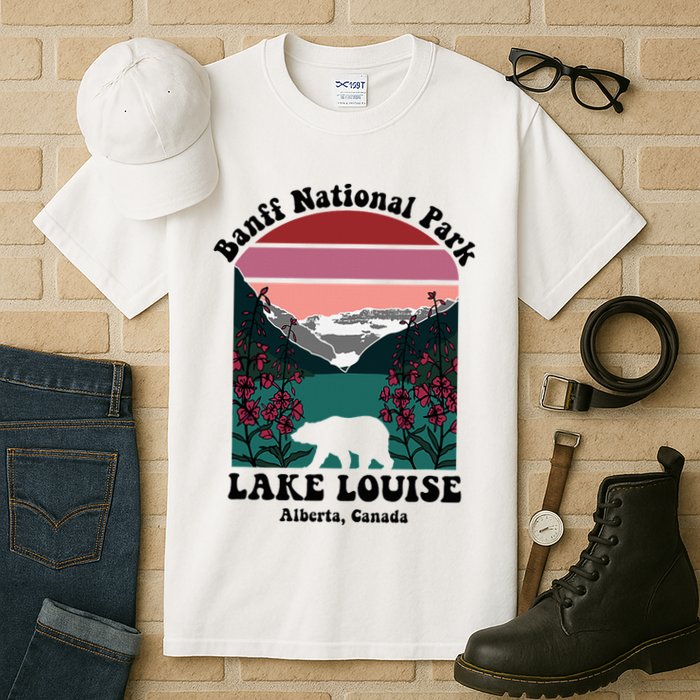 Banff National Park Lake Louise Retro Floral Mountain Tall T-Shirt