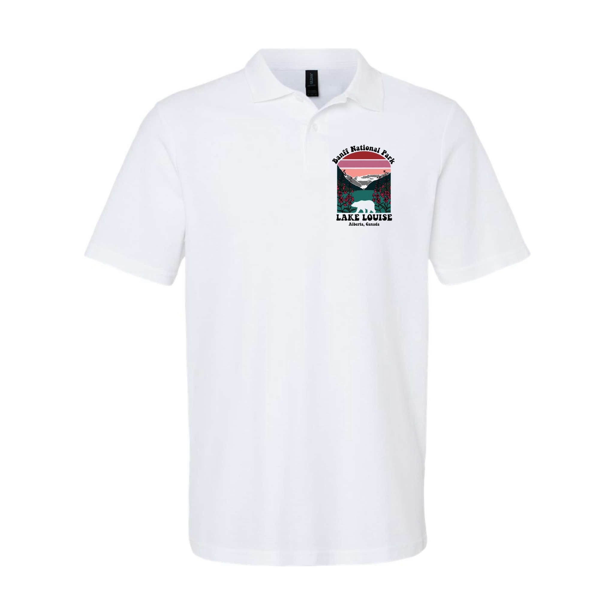 Banff National Park Lake Louise Retro Floral Mountain Polo