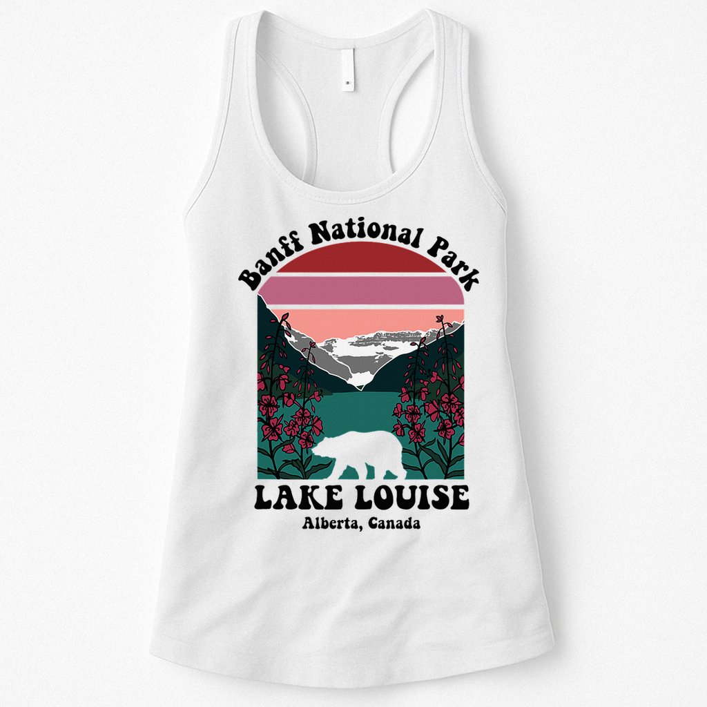 Banff National Park Lake Louise Retro Floral Mountain Womens Tank Top