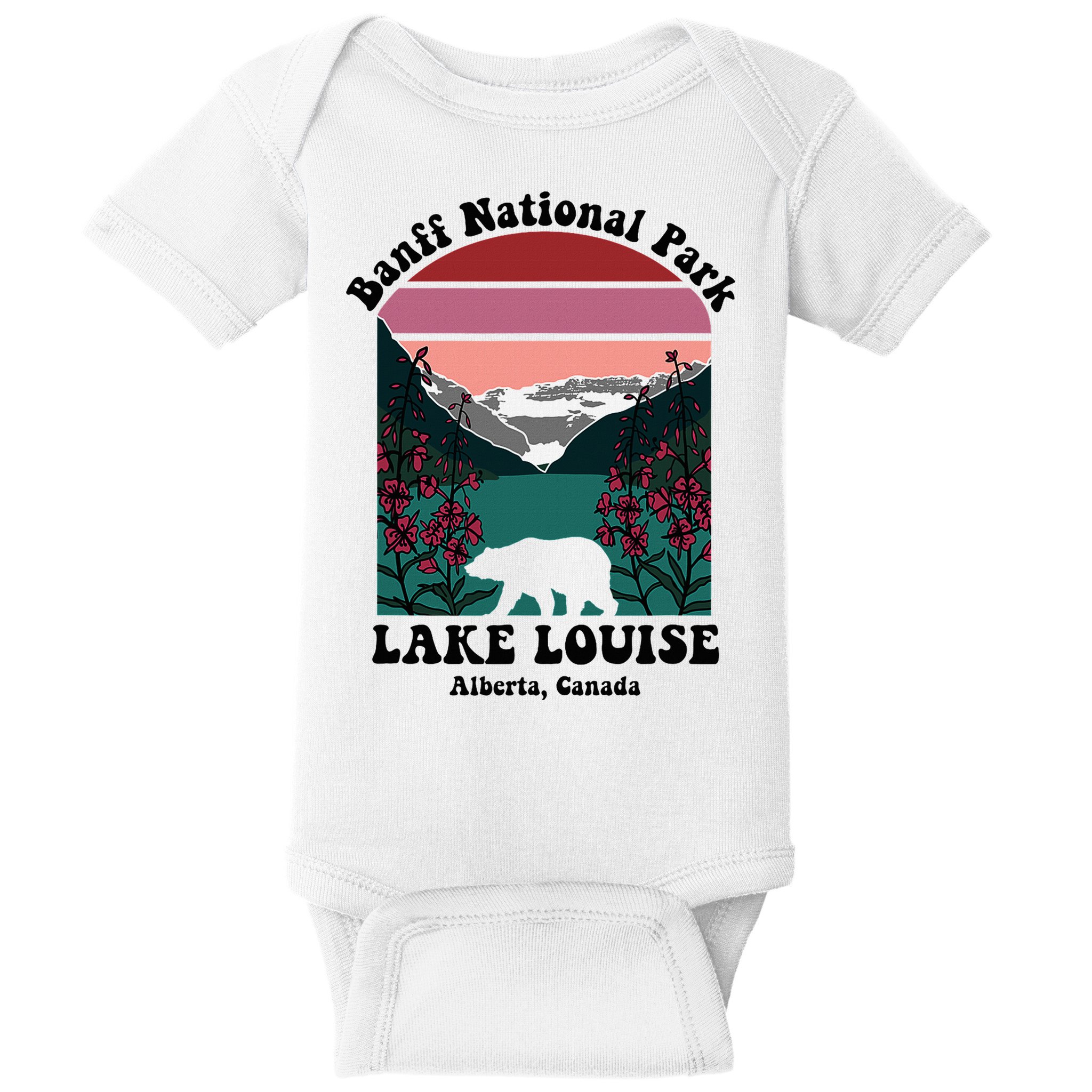 Banff National Park Lake Louise Retro Floral Mountain Baby Bodysuit
