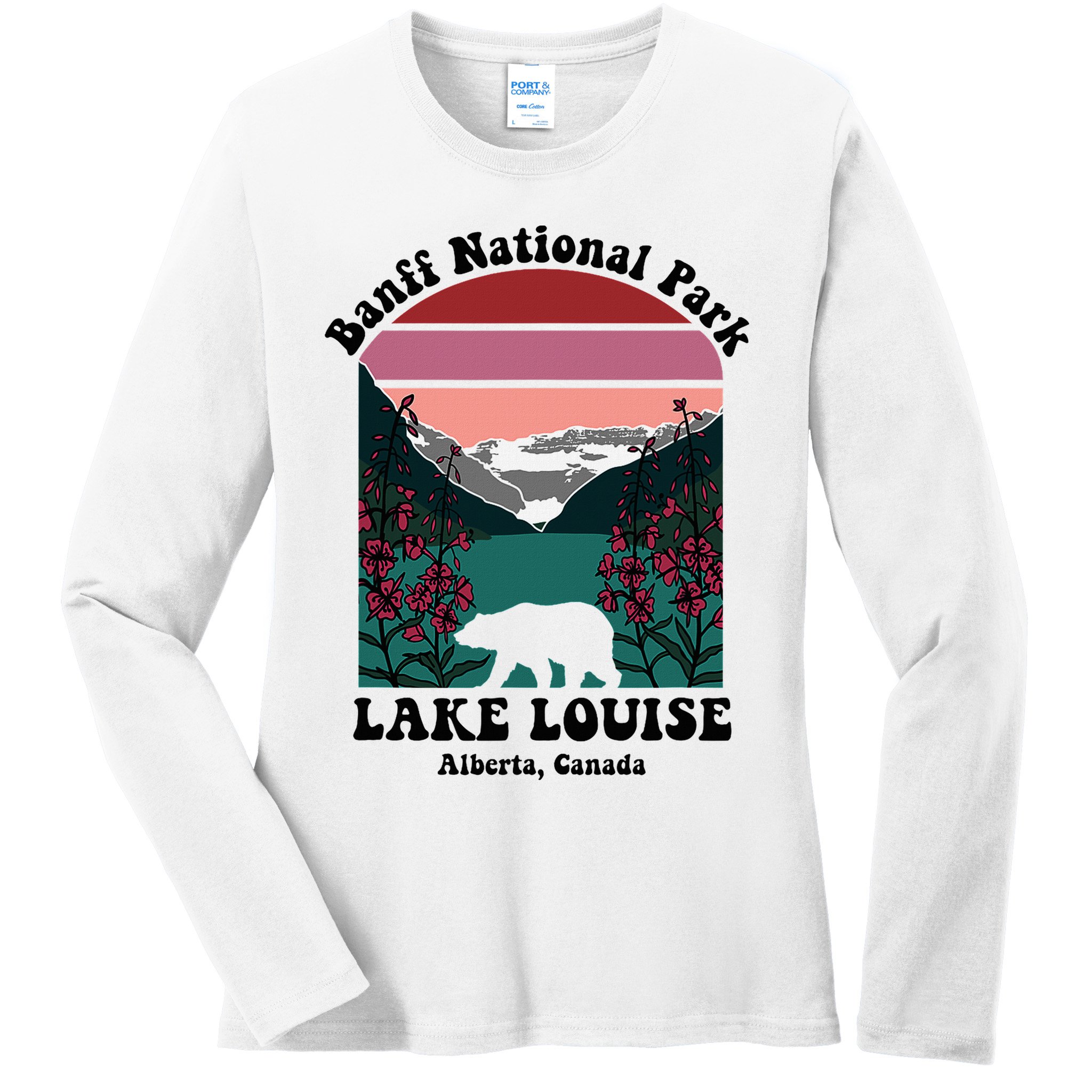 Banff National Park Lake Louise Retro Floral Mountain Ladies Long Sleeve Shirt