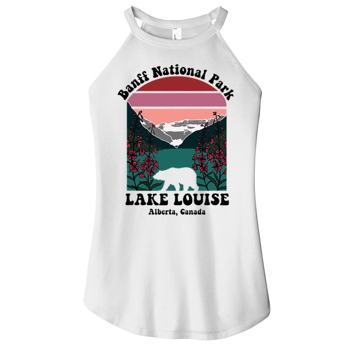 Banff National Park Lake Louise Retro Floral Mountain Women's Perfect Tri Rocker Tank