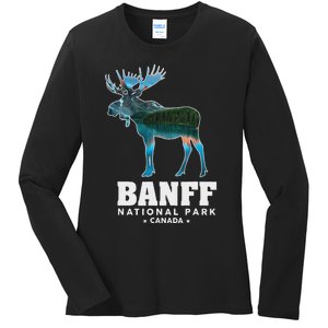 Banff National Park Canada Moose Lake Louise Souvenir Ladies Long Sleeve Shirt