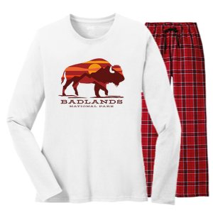 Badlands National Park South Dakota Buffalo Bison Sunset Women's Long Sleeve Flannel Pajama Set 