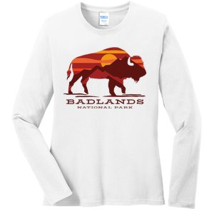 Badlands National Park South Dakota Buffalo Bison Sunset Ladies Long Sleeve Shirt