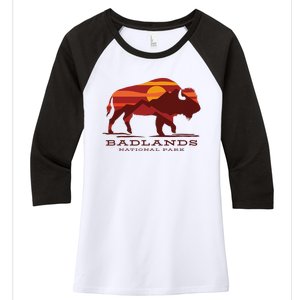 Badlands National Park South Dakota Buffalo Bison Sunset Women's Tri-Blend 3/4-Sleeve Raglan Shirt