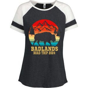 Badlands National Park South Dakota Buffalo Bison Road Trip Enza Ladies Jersey Colorblock Tee