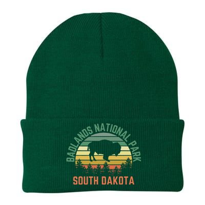 Badlands National Park South Dakota Buffalo Retro Sunset Knit Cap Winter Beanie