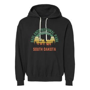 Badlands National Park South Dakota Buffalo Retro Sunset Garment-Dyed Fleece Hoodie