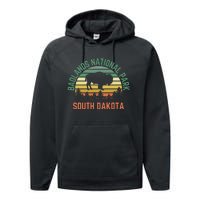 Badlands National Park South Dakota Buffalo Retro Sunset Performance Fleece Hoodie