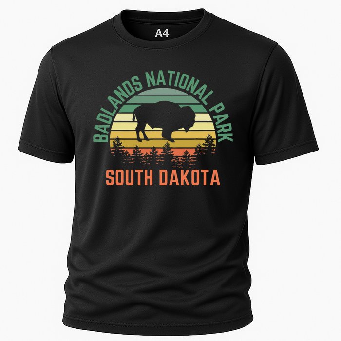 Badlands National Park South Dakota Buffalo Retro Sunset Cooling Performance Crew T-Shirt