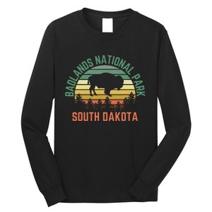 Badlands National Park South Dakota Buffalo Retro Sunset Long Sleeve Shirt