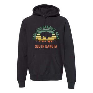 Badlands National Park South Dakota Buffalo Retro Sunset Premium Hoodie