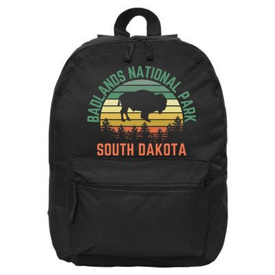 Badlands National Park South Dakota Buffalo Retro Sunset 16 in Basic Backpack