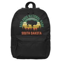 Badlands National Park South Dakota Buffalo Retro Sunset 16 in Basic Backpack
