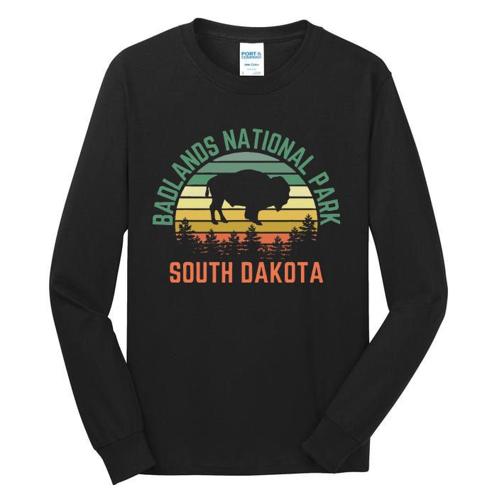 Badlands National Park South Dakota Buffalo Retro Sunset Tall Long Sleeve T-Shirt