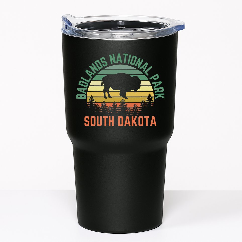 Badlands National Park South Dakota Buffalo Retro Sunset Tumbler