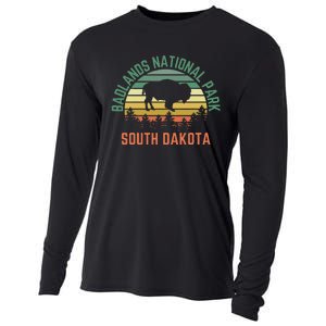 Badlands National Park South Dakota Buffalo Retro Sunset Cooling Performance Long Sleeve Crew