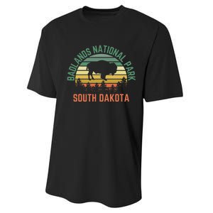 Badlands National Park South Dakota Buffalo Retro Sunset Performance Sprint T-Shirt