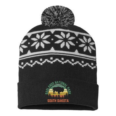 Badlands National Park South Dakota Buffalo Retro Sunset USA-Made Snowflake Beanie