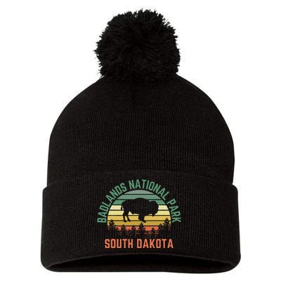 Badlands National Park South Dakota Buffalo Retro Sunset Pom Pom 12in Knit Beanie