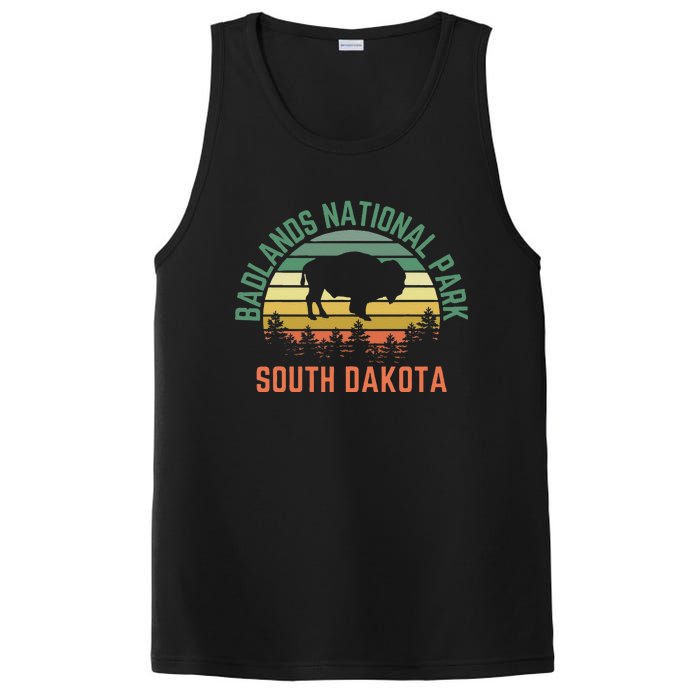 Badlands National Park South Dakota Buffalo Retro Sunset PosiCharge Competitor Tank