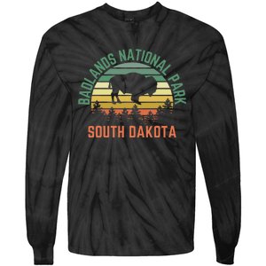 Badlands National Park South Dakota Buffalo Retro Sunset Tie-Dye Long Sleeve Shirt