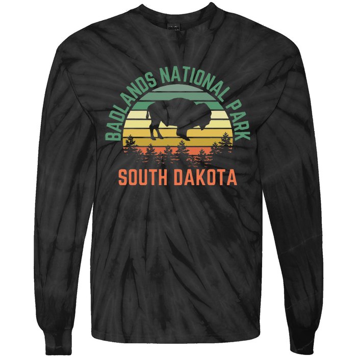 Badlands National Park South Dakota Buffalo Retro Sunset Tie-Dye Long Sleeve Shirt