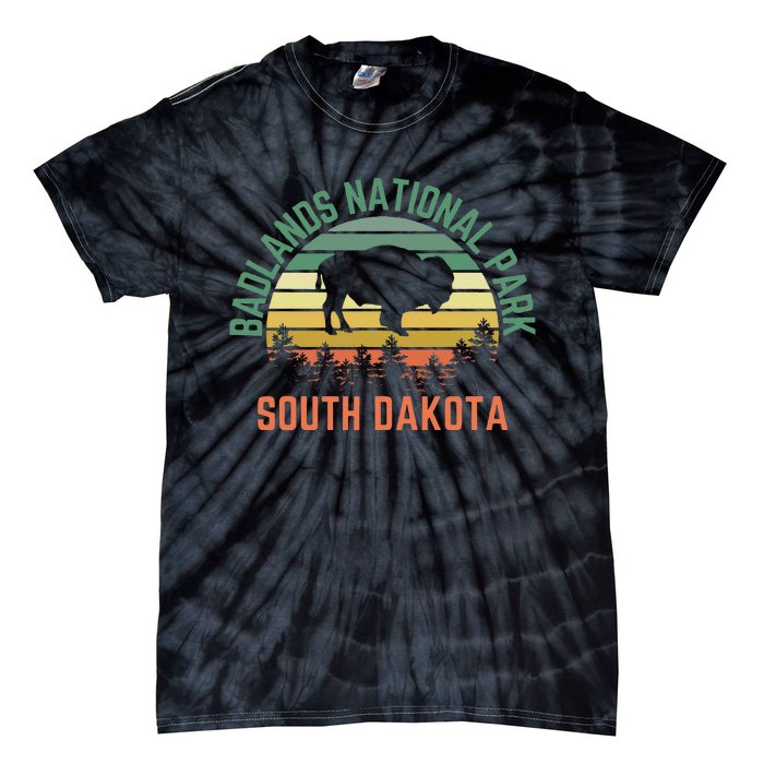 Badlands National Park South Dakota Buffalo Retro Sunset Tie-Dye T-Shirt