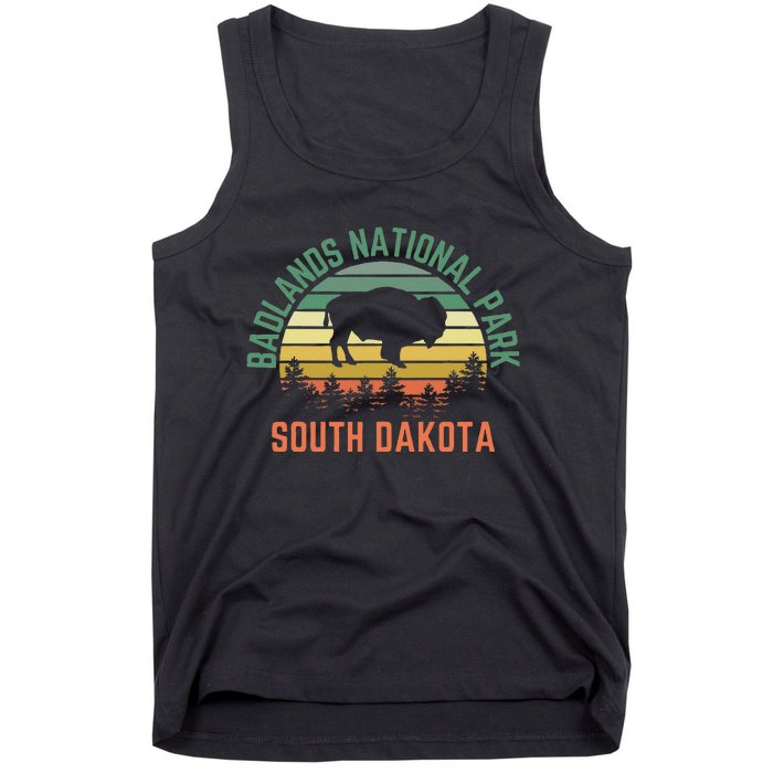 Badlands National Park South Dakota Buffalo Retro Sunset Tank Top